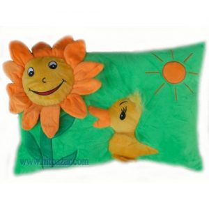 Детска плюшена възглавница с цвете и животно