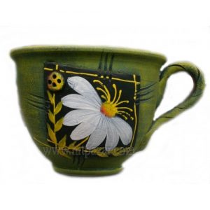 Керамична саксия - Чаша, зелена