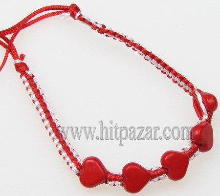 Мартеница гривна бяло и червено със сърца 1786