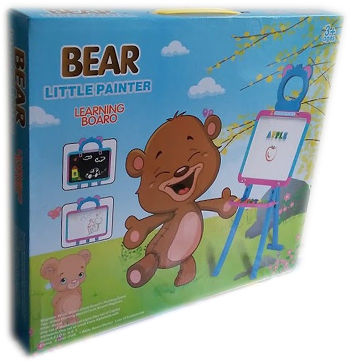 Дъска 3 в 1 за писане и рисуване на стойка + магнити Мече - образователна 993