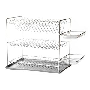 Сушилник кухненски за чинии на 3 етажа никел с кошница