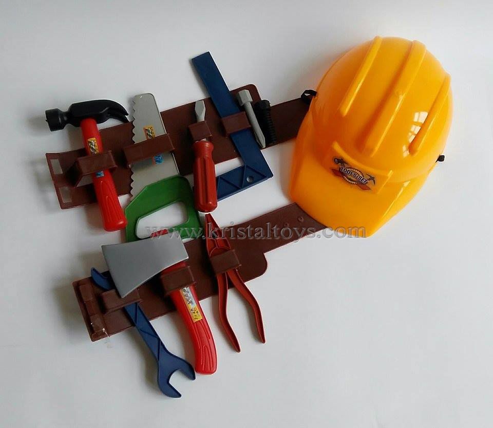 Детски комплект Инструменти с каска и колан - оранжев