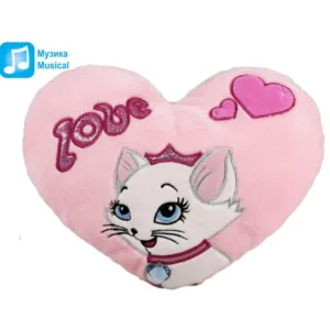 Голямо плюшено сърце с коте и надпис Любов Love