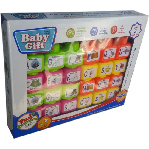 Пластмасови кубчета с картинки, букви и думи 24 броя, детски комплект