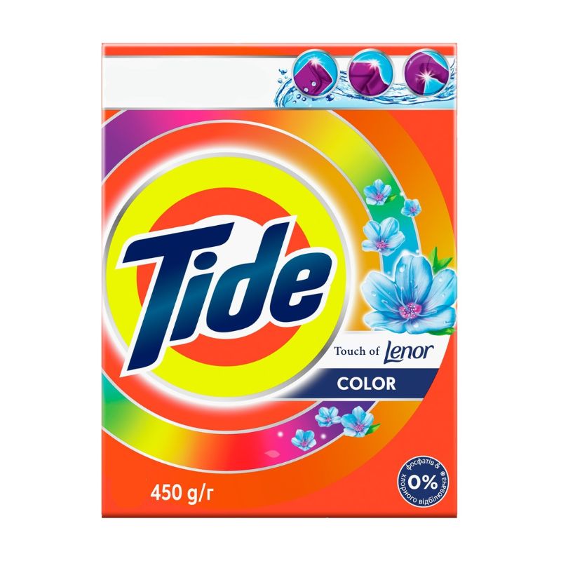 Сух прах Tide Color Touch of Lenor за цветно ръчно пране с аромат на Ленор 0.45гр