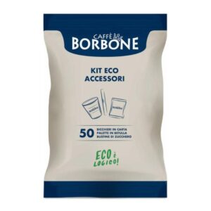 Кит Borbone Eco 50бр хартиена чаша, дървена бъркалка и бяла захар