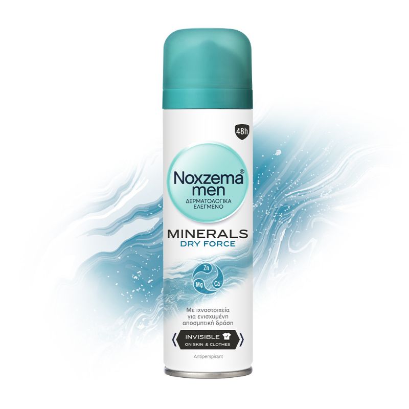 Део спрей дезодорант Noxzema men Invisible Minerals Dry Force обогатен с магнезий, цинк и калций 48h 150мл