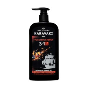 Душ гел Karavaki men 3in1 Volcanic Energy активен въглен и вулканичен екстракт 550мл помпа